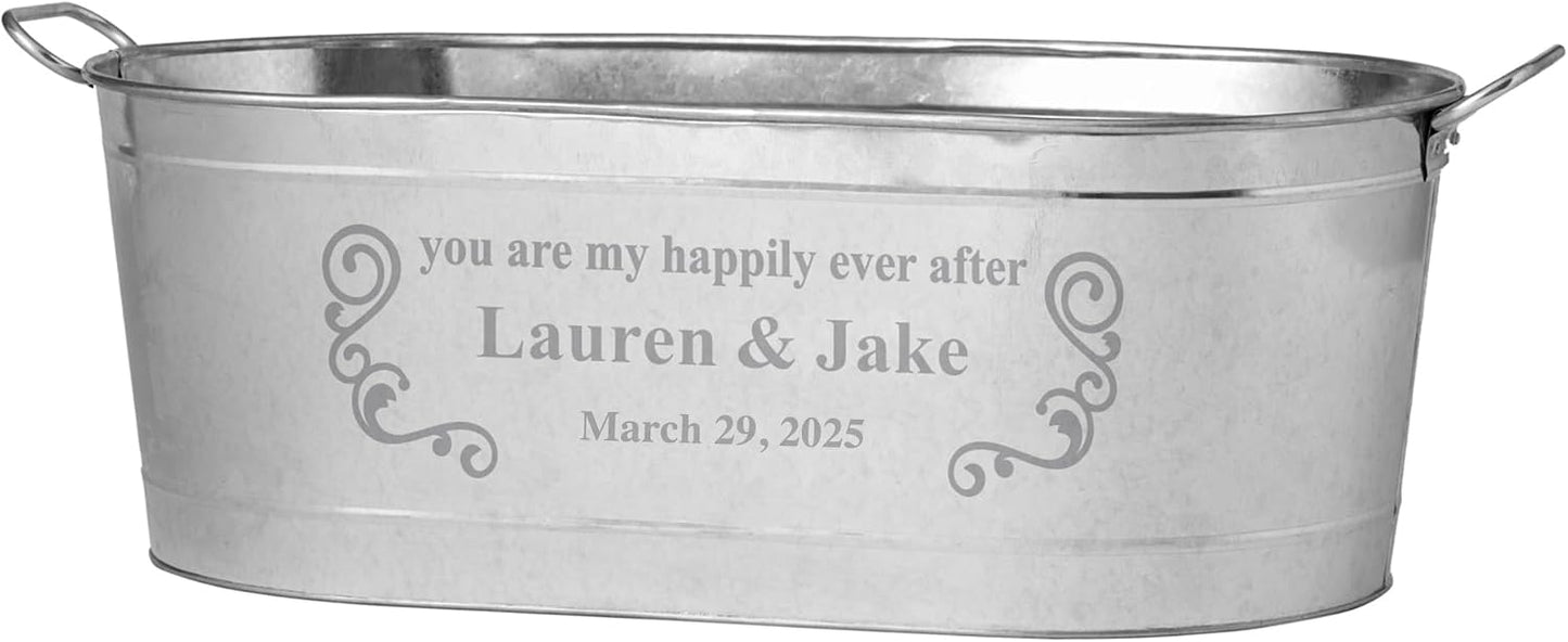 Let's Make Memories Personalized Beverage Tub - Custom Beverage Tub - Customize With Name & initial - Galvanized Drink Tub - 20 ¾"L x 11 ¾"W x 7" H - 5.5 Gallons