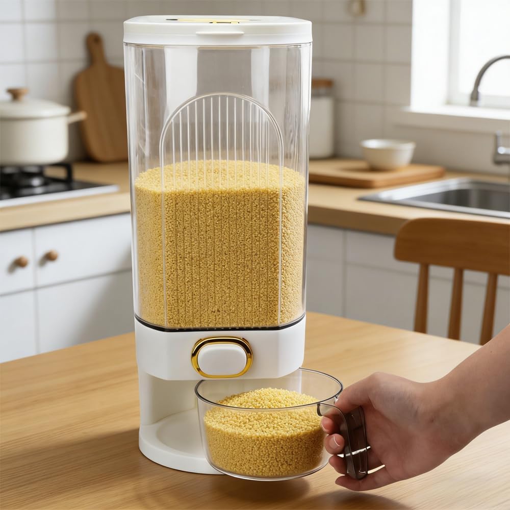 Rice Dispenser 22 Lbs-Large Grain Storage Container With Measuring Cup,Kitchen Organization For Cereal, Oatmeal, Coffee Bean, Pet Food, Pantry Storage & Farmhouse Decor (CLEAR)