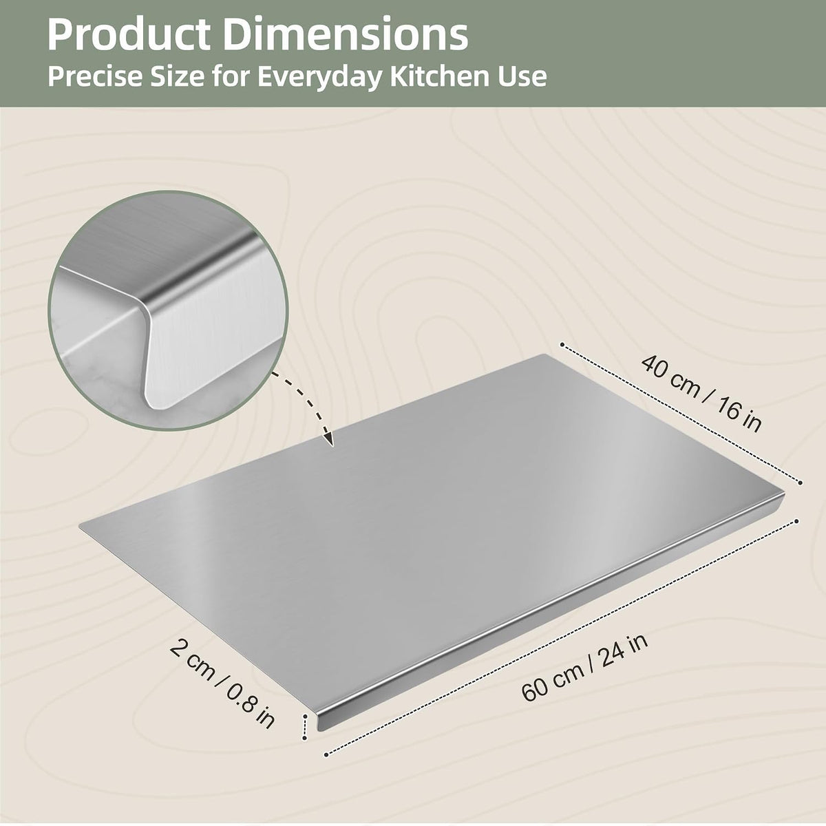 Stainless Steel Cutting Board Set with Lip, 2 Pack 16" & 24" Metal Chopping Boards for Kitchen Countertop, Non-Slip Food Prep Boards for Meat & Vegetables