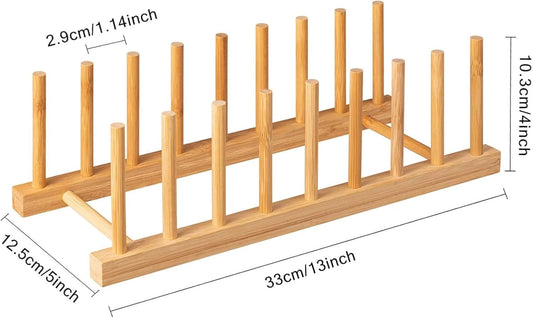 HBlife Bamboo Dish Plate Bowl Cup Book Pot Lid Cutting Board Drying Rack Stand Drainer Storage Holder Organizer Kitchen Cabinet(Keep Dry)