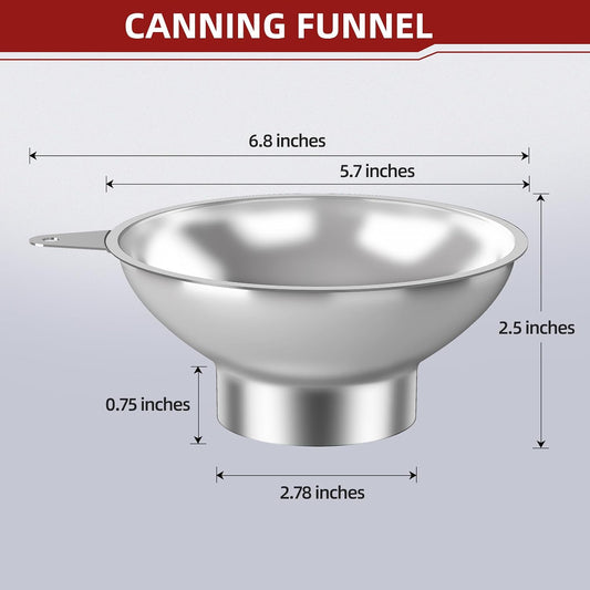 Serinar Stainless Steel Metal Canning Funnel with Removable Strainer - for Jams, Pickles and Home Preserving, Dishwasher Safe Kitchen Tool (2.78 Inch Wide Mouth Bore for Wide Mouth Mason Jars)