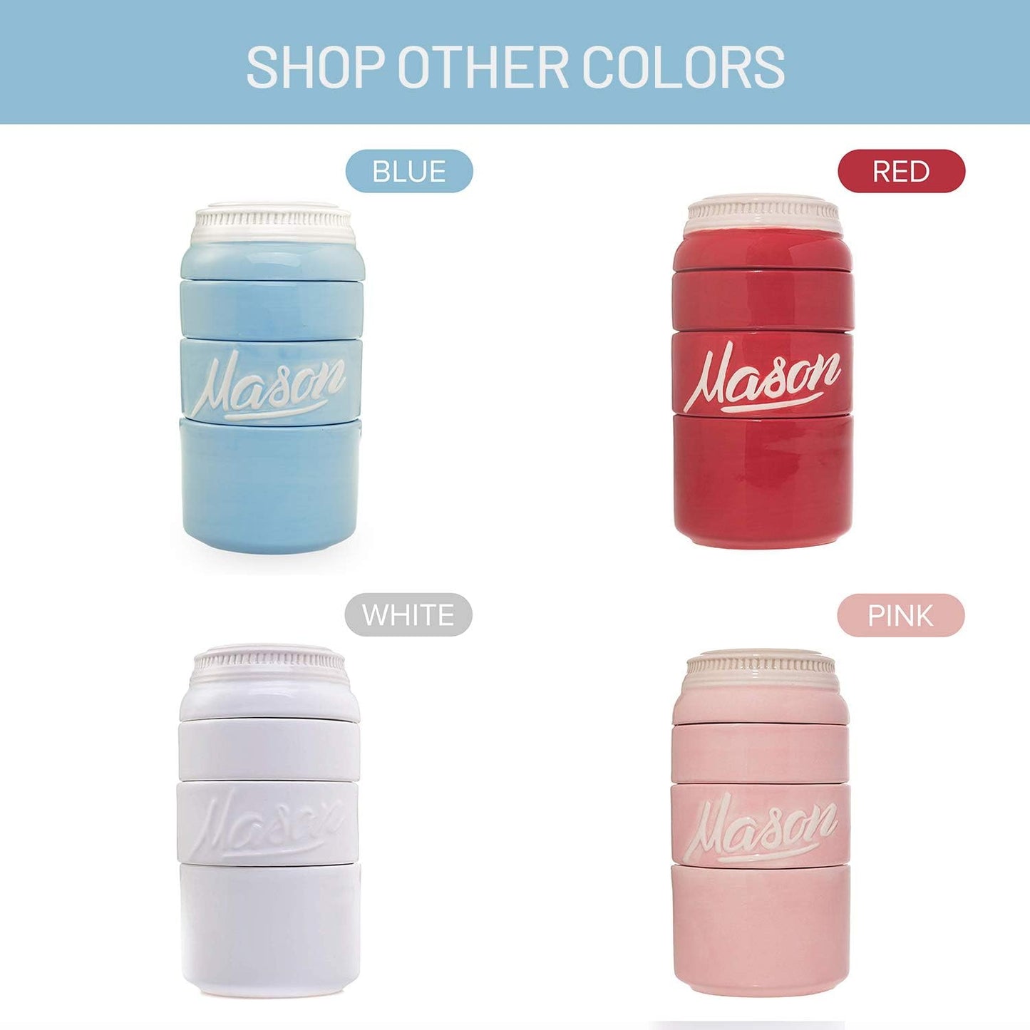 Mason Jar Ceramic Measuring Cups - Stackable Measuring Cups - Measuring Cup Set as Kitchen Gifts - Rustic Measurement Cup for Kitchen Accessories & Decor - A Perfect Holiday Gift Set (Blue, 4 Pc Set)