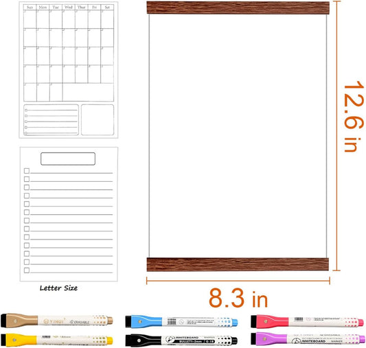 Fullin 12.6x8.3in Magnetic Whiteboard for Fridge - DIY Acrylic Fridge Calendar Board with 2 Printable Letter Size Templates, Dry Erase Marker, Weekly Monthly Planner for Kitchen