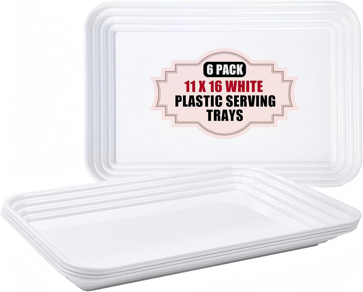 SUT 4-Pack Plastic Large White Serving Trays Set - 16" x 11" Reusable Serving Platters for Cookie, Appetizer, Charcuterie, Snack, Dessert, Party Food Display - Stackable Serving Trays for Party