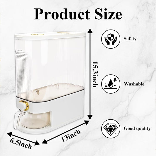Rice Dispenser 22 Lbs-Large Grain Storage Container With Measuring Cup,Kitchen Organization For Cereal, Oatmeal, Coffee Bean, Pet Food, Pantry Storage & Farmhouse Decor (CLEAR)