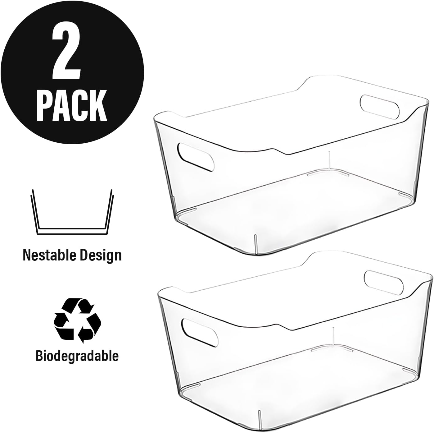 Clear Plastic Storage Bins, Pantry Organizers and Storage Containers, Large Fridge Organizer Bins, Home Kitchen Cabinet Organizer, Medicine Cabinet Bin for Organizing Freezer Closet