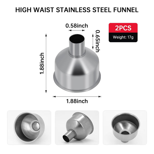 Stainless Steel Small Funnel for Flask Small Funnels for Drinking Liquor Flask,Oil Bottle,Perfume Bottle,Amber Bottle, Spices Liquids Universal Mini Funnel Fit for 2/3" Spout (2)