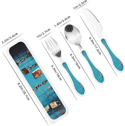 Stainless Steel Kids Silverware Set, Padlock Utensil Set Reusable Children Safe Knife Spoon Fork Set With Storage Case Dishwasher Safe For Lunch, Travel Outdoors