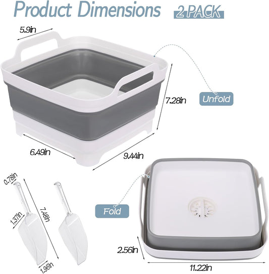 2 Pcs Ice Buckets for Parties, Collapsible Beverage Tub Beer Ice Buckets Drink Cooler, Space Saving Ice Storage Tub Ice Cube Bin and 2 Scoop for Champagne Beer Sparkling Wine Cocktails