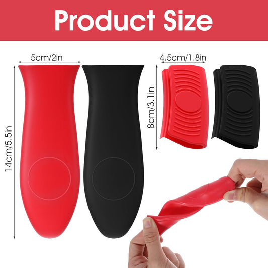 4 Pack Silicone Hot Handle Holder, Heat Resistant Silicone Pot Holders Non-Slip Pot Handle Holder Sleeve Grip Handles Cover Potholder for Cast Iron Metal Fry Pan Cookware Handles (Red, Black)