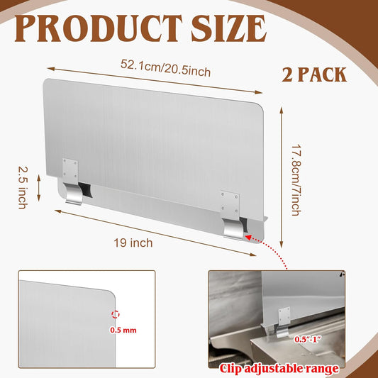 Ferraycle 2 Pack 20-1/2" W x 18" H 304 Stainless Steel Fryer Splash Guard for Stove & Kitchen, Oil Splatter Screen Protection, Heavy Duty Grease Barrier for Frying, Grilling, Easy Clean, Universal Fit