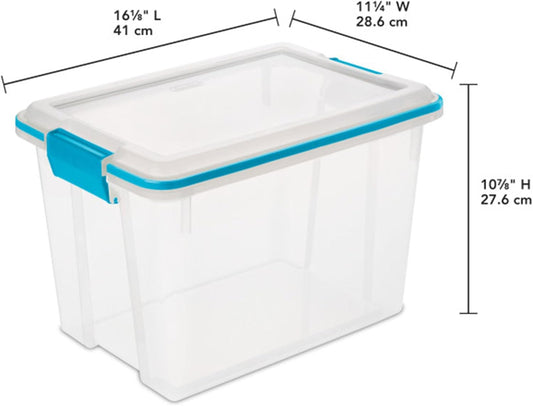 Sterilite 20 Qt Gasket Box, Stackable Storage Bin with Latching Lid and Tight Seal, Plastic Container to Organize Basement, Clear Base and Lid, 1-Pack