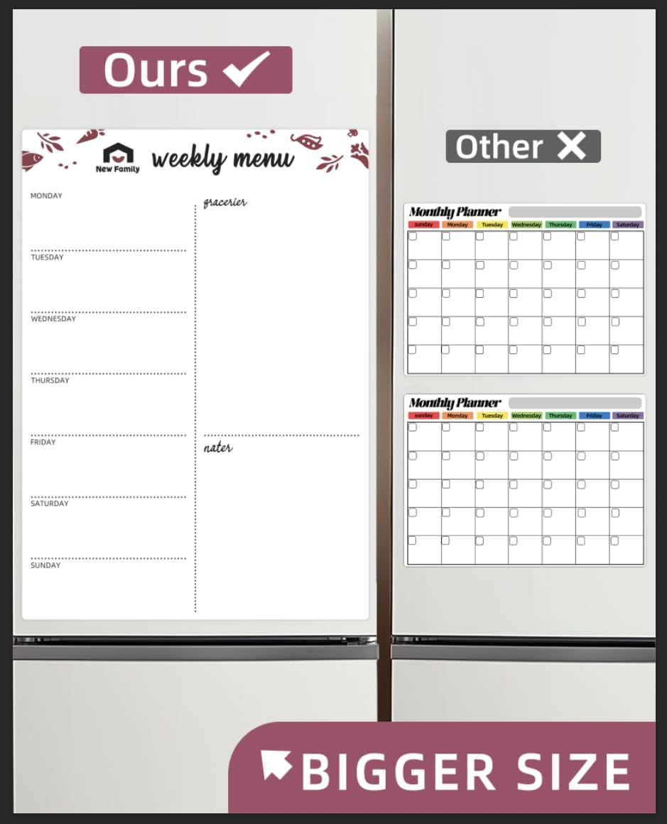 NewFamily Meal Planner for Fridge 16.8" x 11.4" Menu Board for Kitchen Magnetic Refrigerator Weekly Calendar | Grocery | Shopping List | Chore Chart | Dry Erase Board to Do