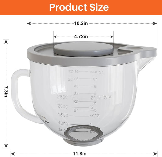 Glass Bowl Compatible with KitchenAid 4.5 & 5-Quart Tilt-Head Stand Mixers – Includes Lid, Measurement Markings & Spout Cover – Dishwasher, Microwave & Freezer Safe