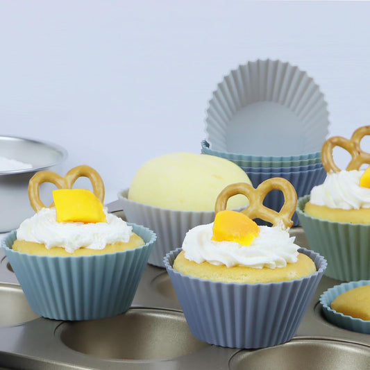 Silicone Baking Muffin Cups 12 Pack, Reusable Cupcake Liners Cake Molds, BPA Free, Dishwasher Safe(White, Green, Navy, Dusty Blue)