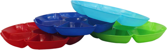 Black Duck Brand Chip N Dip Hard Plastic 12-Inch Round Serving Trays - 7-Section, Set of 4, Assorted Colors