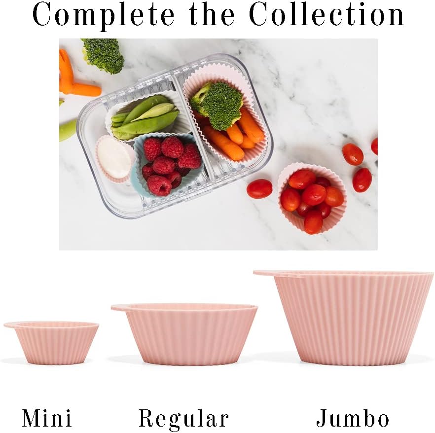The Silicone Kitchen Reusable Silicone Bento Baking Cups, Non-Toxic, BPA Free, Dishwasher Safe Bento Box Accessories Lunch Box Dividers, Square and Rectangle, 24 Pack, Pink, Blue, Gray