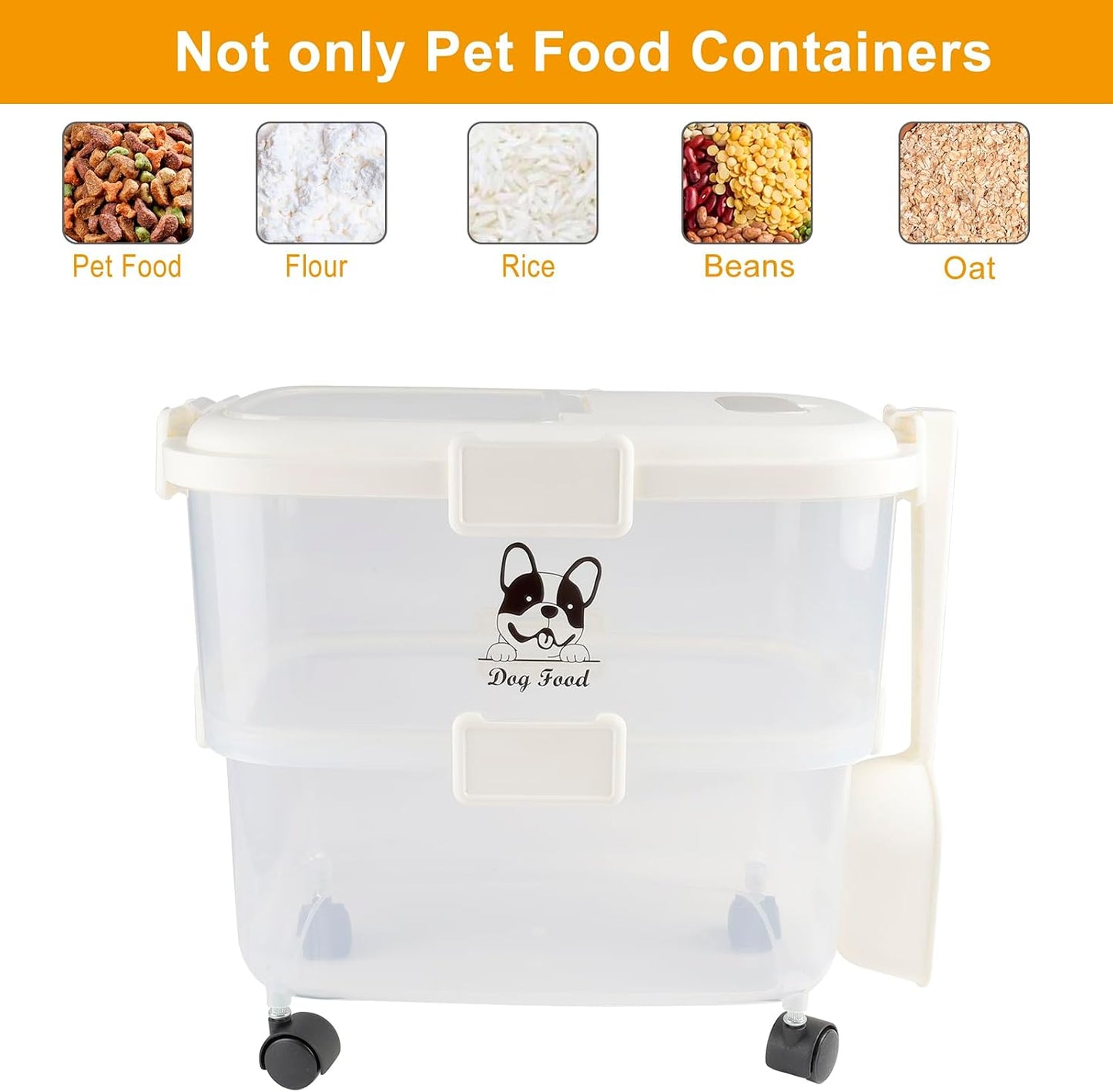 Rolling Dog Food Storage Container 20lb,Airtight Pet Food Container,Plastic Dog Food Bin with Pet Food Scoop,Dry Dog Cat Food Storage,Height Adjustable