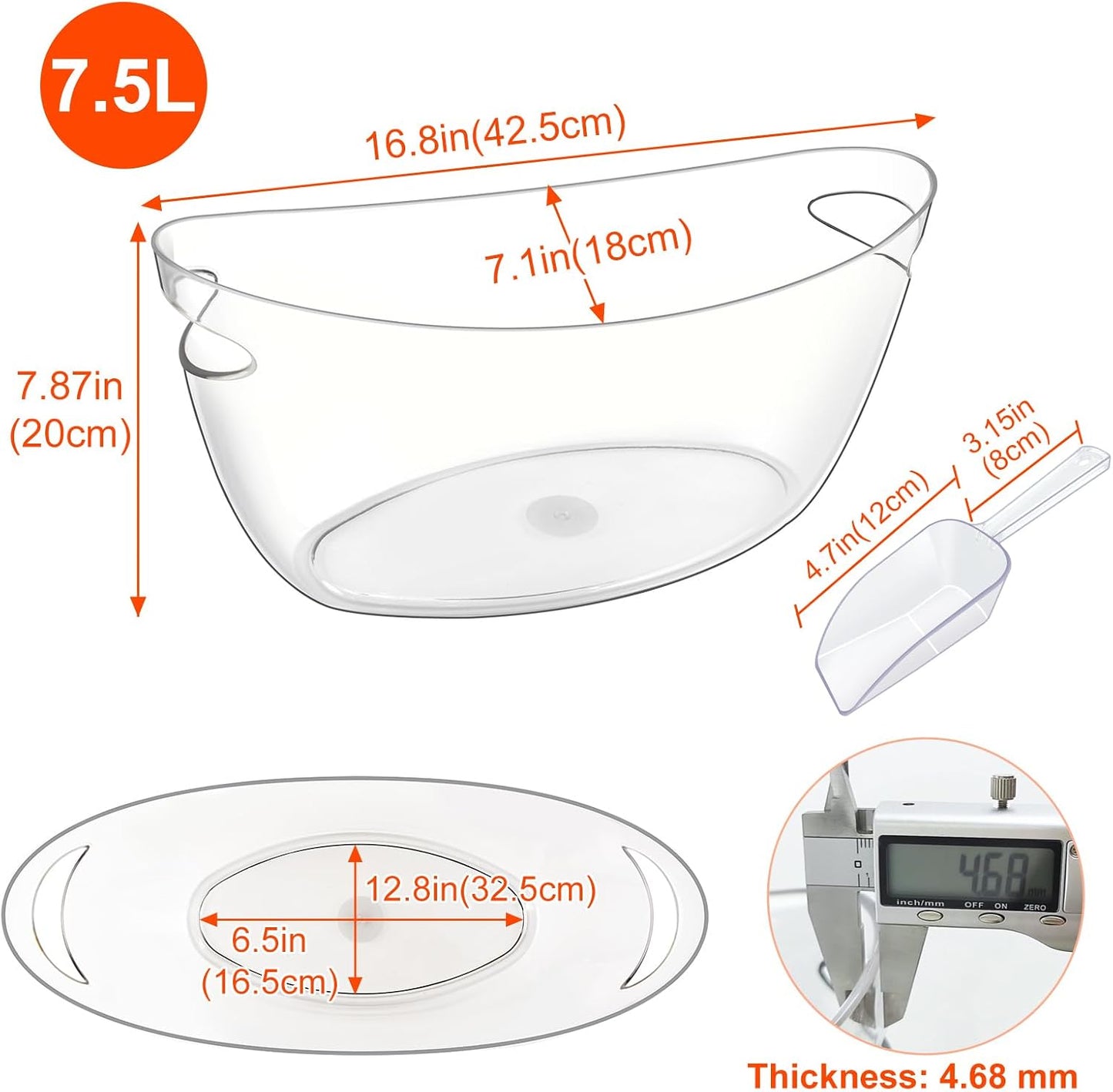 Ice Buckets for Parties 2 Packs,Portable Ice Bucket with Scoops, Thick Champagne Cooler,Drink Buckets for Cocktail Bar,Mimosa Bar Supplies,Beverage Tub Chiller for Wine,Beer (Clear, 5.5L)