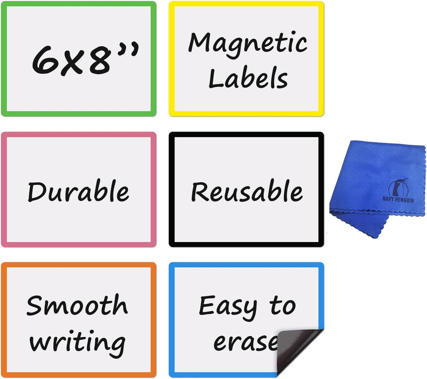 Write On Magnets Dry Erase for Fridge - 6 Pack - 8x6 in Whiteboard Magnetic Labels Writable Magnet Sheets Pads - White Board Magnet Strips for Home and Office