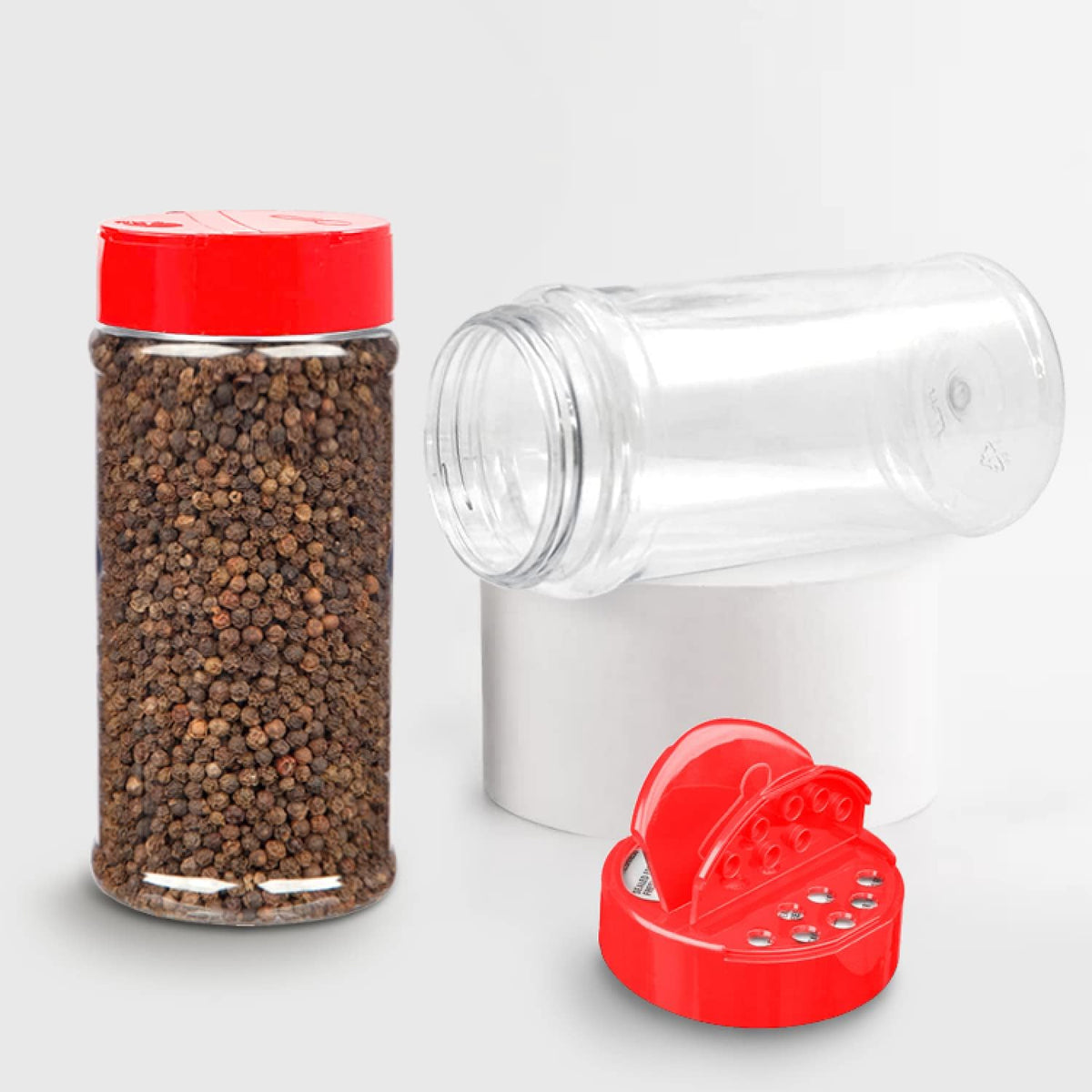 Plastic Spice Jars Bottle Containers with Black Cap, 16 Oz, 6 Pack