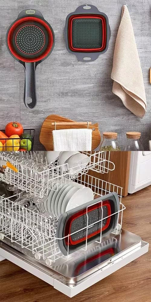 Colander Strainer Collapsible 3 sets with expendable handles, square collapsible colander, strainer with long handle