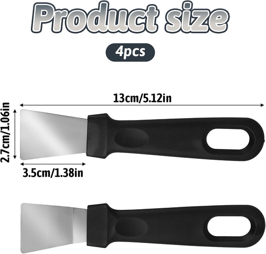 4 Pack Griddle Scraper Tool Heavy Duty Grill Scraper Stainless Steel Griddle Scraper Metal Small Grill Scraper for Outdoor BBQ Stiff Grill Pan Cleaning Scraper Spatula Outdoor Barbecue Turners Tools