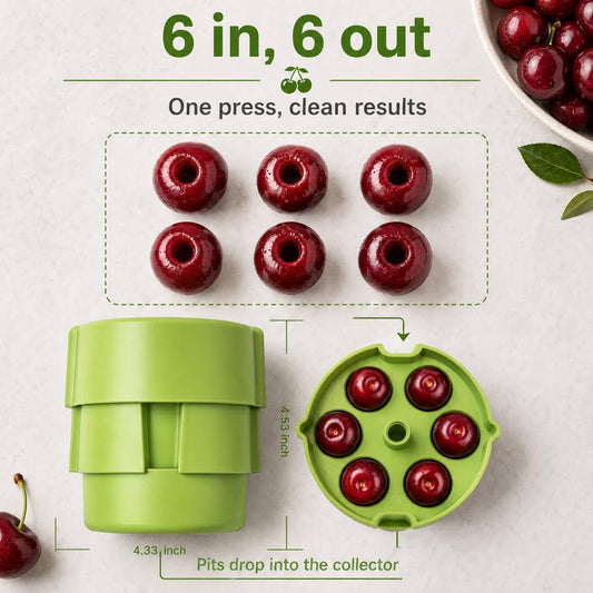 Cherry Pitter Tool, 6-Cherry Palm Press Remover with Collection Tray