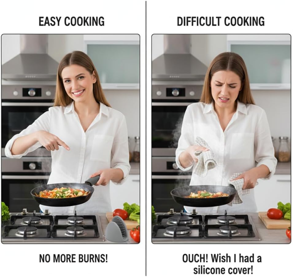 Gadgetime USA Set of 4 Silicone Handle Covers for Cast Iron and Metal Cookware, Heat Resistant and Textured Grip Sleeves