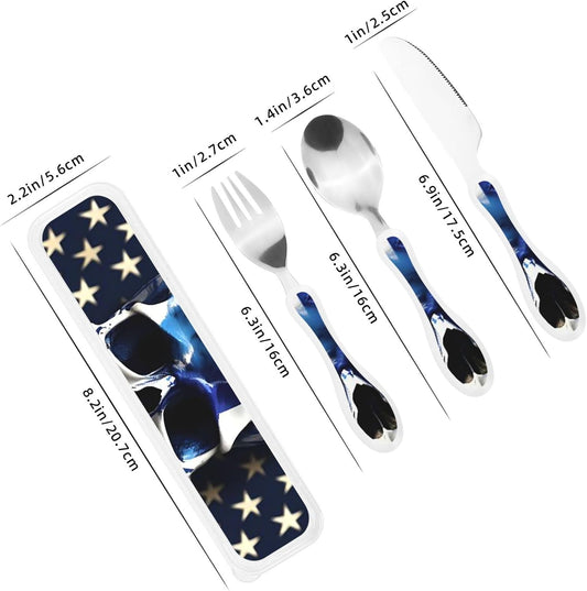 3-Piece Kids Silverware Set With Storage Case, Stainless Steel Reusable Children Safe Knife Spoon Fork Set Dreamy Jellyfish Print Children Flatware Set For Kids Lunch Box