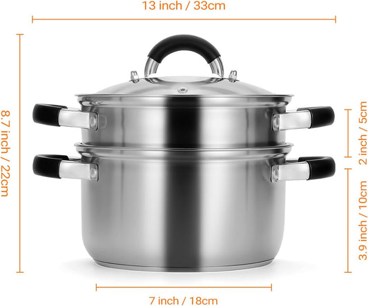 Kirecoo 3.2QT Stainless Steel Steamer for Cooking with Lid & Steamer Basket