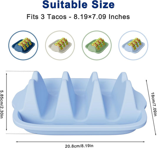 Silicone Taco Holder Set of 4 - Reusable Taco Stands with Dividers, Taco Tuesday Kit for Family Mexican Meals, Non-Slip Sturdy Taco Tray Racks, Dishwasher & Microwave Safe