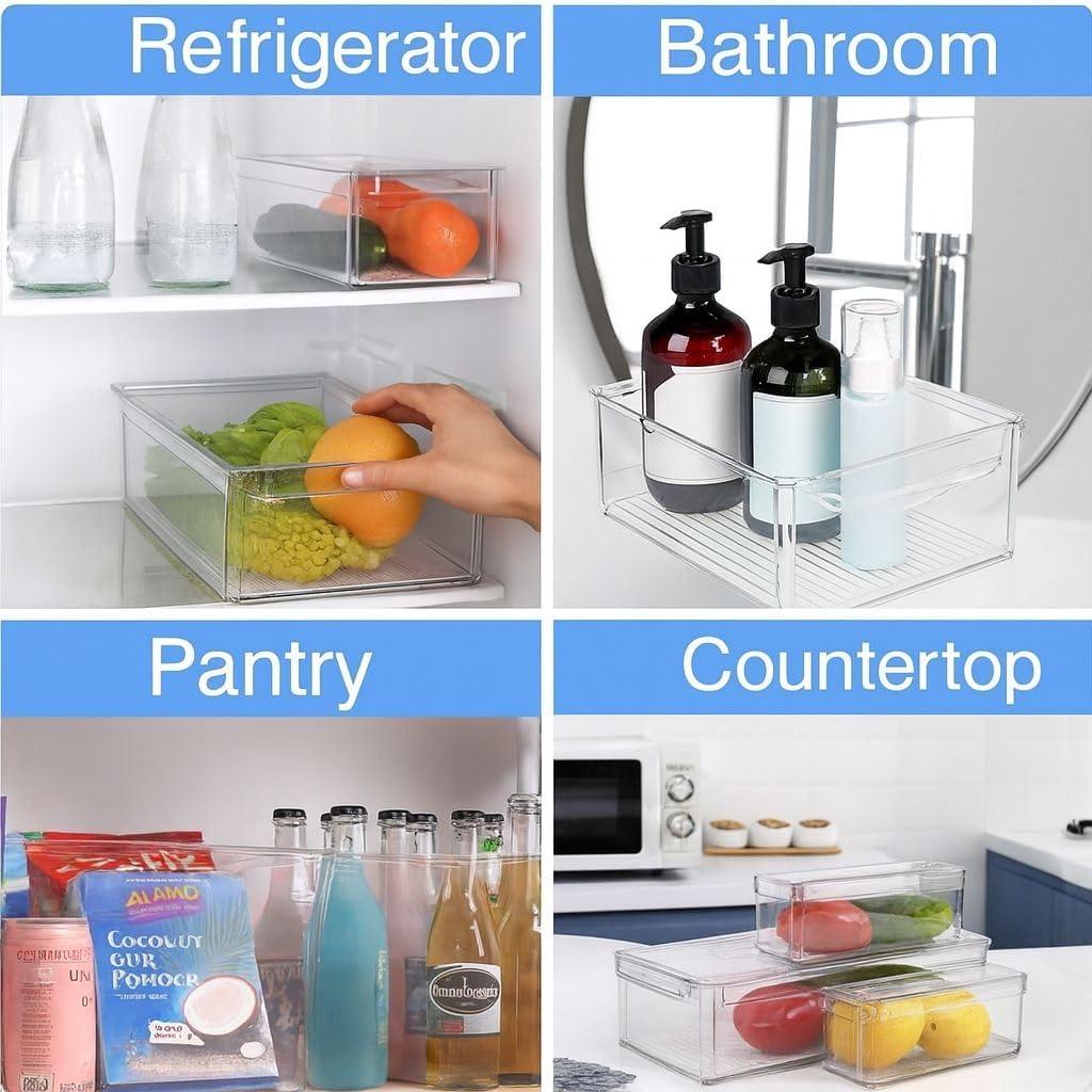 Clear Refrigerator Organizer Bins – Stackable Fridge Storage Containers for Kitchen, Pantry & Freezer – BPA Free Acrylic Baskets (5-Piece Set)