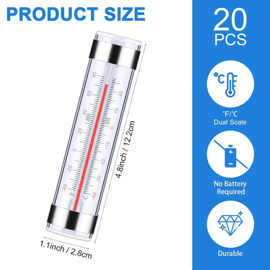 20 Pack Refrigerator Thermometer, Hanging Dual-Scale Fridge Thermometer