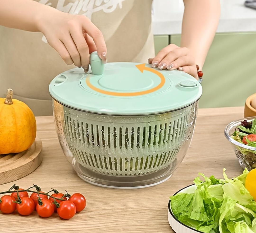 Salad Spinner Large, Lettuce Spinner with 5 Blade Slicer, 5.5 Qt Vegetable Wash Bowl, Fruits & Herb Lettuce Dryer with Egg Yolk Strainer for Efficient Salad Preparation and Food Washing