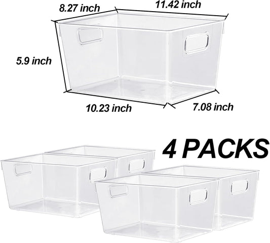 ZEXALOR 10 PACK Clear Storage Bins Clear Storage Containers for Kitchen Pantry Organization, Organizing Bins with Built in Handles, Cabinet Organizers