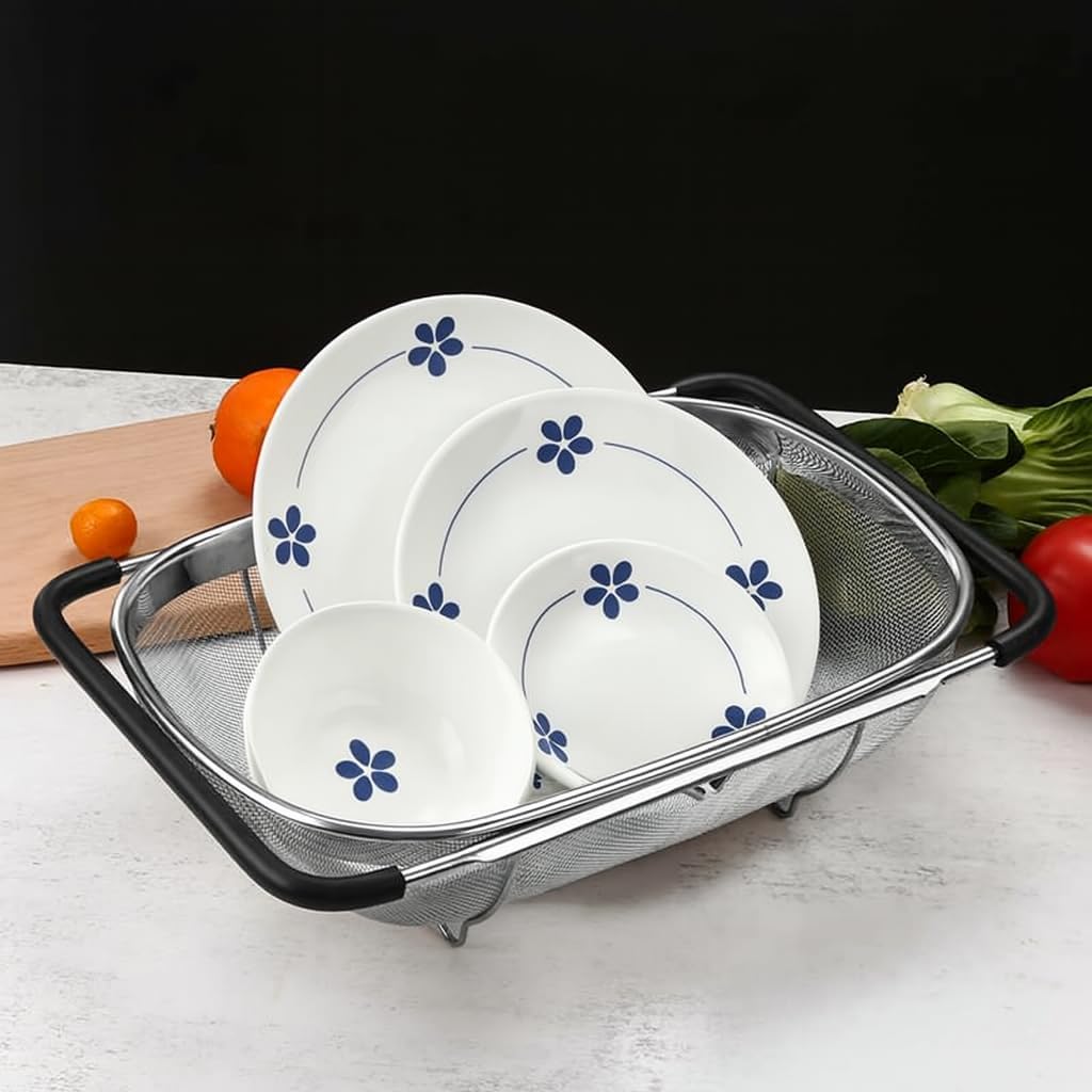 2 PackPremium Quality Over The Sink Stainless Steel Oval Colander with Fine Mesh 6 Quart Strainer Basket & Expandable Rubber Grip Handles - Strain, Drain, Rinse Fruits, Vegetables1