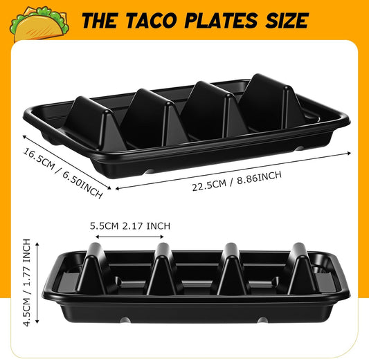 Baderke 100 Pcs Disposable Taco Holders for Party, Disposable Plastic Taco Plates with 3 Dividers, Premium PP Tacos Tray Serving Set for Tacos Tuesday, Fiesta Party Bar Supplies