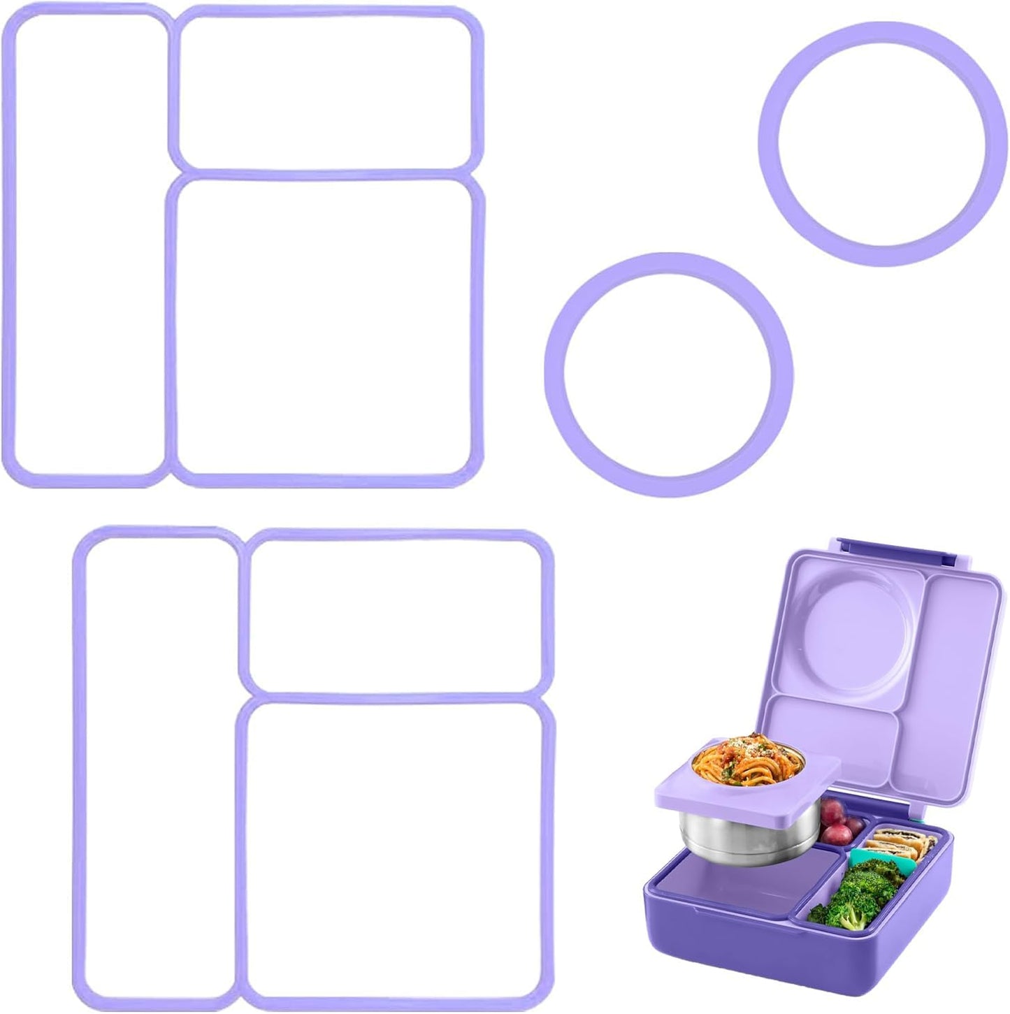 4 pack Lid Seal Gasket For OmieBox,Fit Seal Replacement for Kids Bento Box,Made from Food-Safe Silicone Rubber,Essential Lunch Bento Box Accessories for Kids,Ensures Leak-Proof Freshness(Blue&Purple)