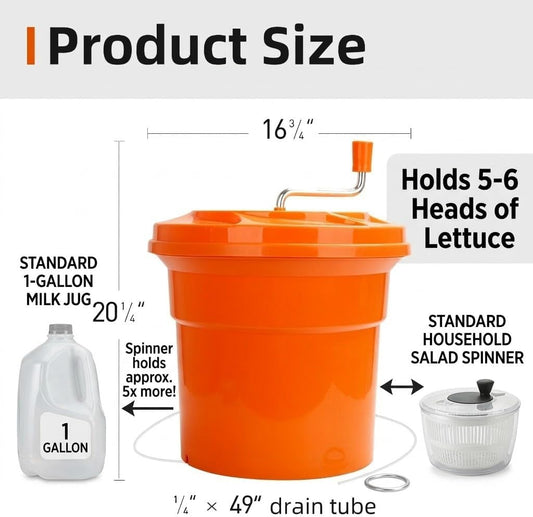 YBSVO 5-Gallon Commercial Salad Spinner Dryer– Holds 5-6 Heads | Heavy Duty Large Lettuce Dryer & Vegetable Washer – Manual Food Prep Spinner for Restaurants & Catering