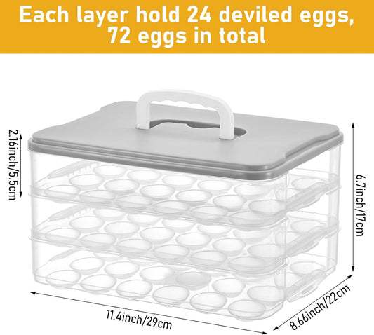3-Layer Deviled Egg Container with Lid and Handle, Clear Plastic Deviled Egg Carrier Storage 72 Eggs, Portable Stackable Eggs Holder Platter for Easter, Thanksgiving Day, Party, Picnic