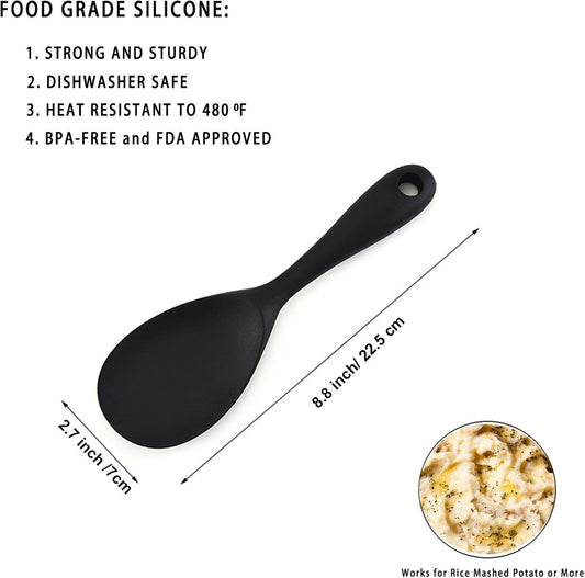 Dioycli 2 Pcs Rice Spoon Paddle Non-Stick Serving Spoon for Cookers, Black