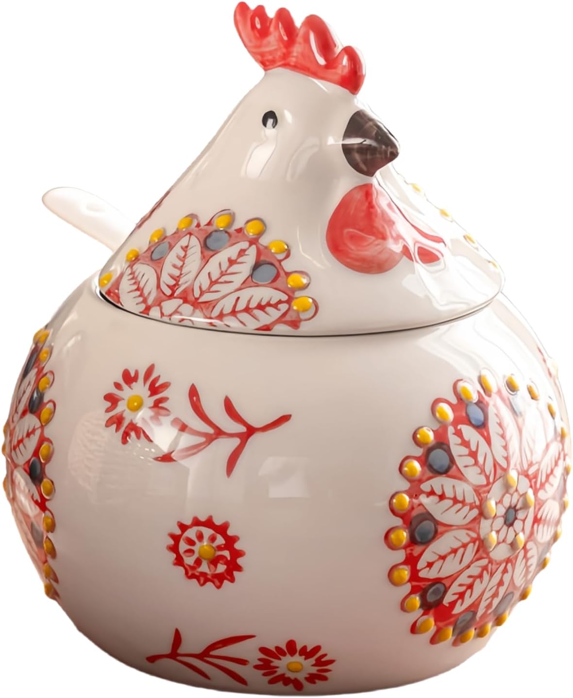 Ceramic Chicken Salt Cellar with Lid and Spoon, 13 OZ Chicken Decor, Blue