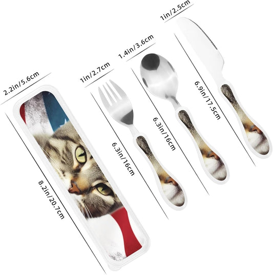 3-Piece Kids Silverware Set With Storage Case, Stainless Steel Reusable Children Safe Knife Spoon Fork Set Blue Active Girl Running Sunset Children Flatware Set For Kids Lunch Box - Colors B