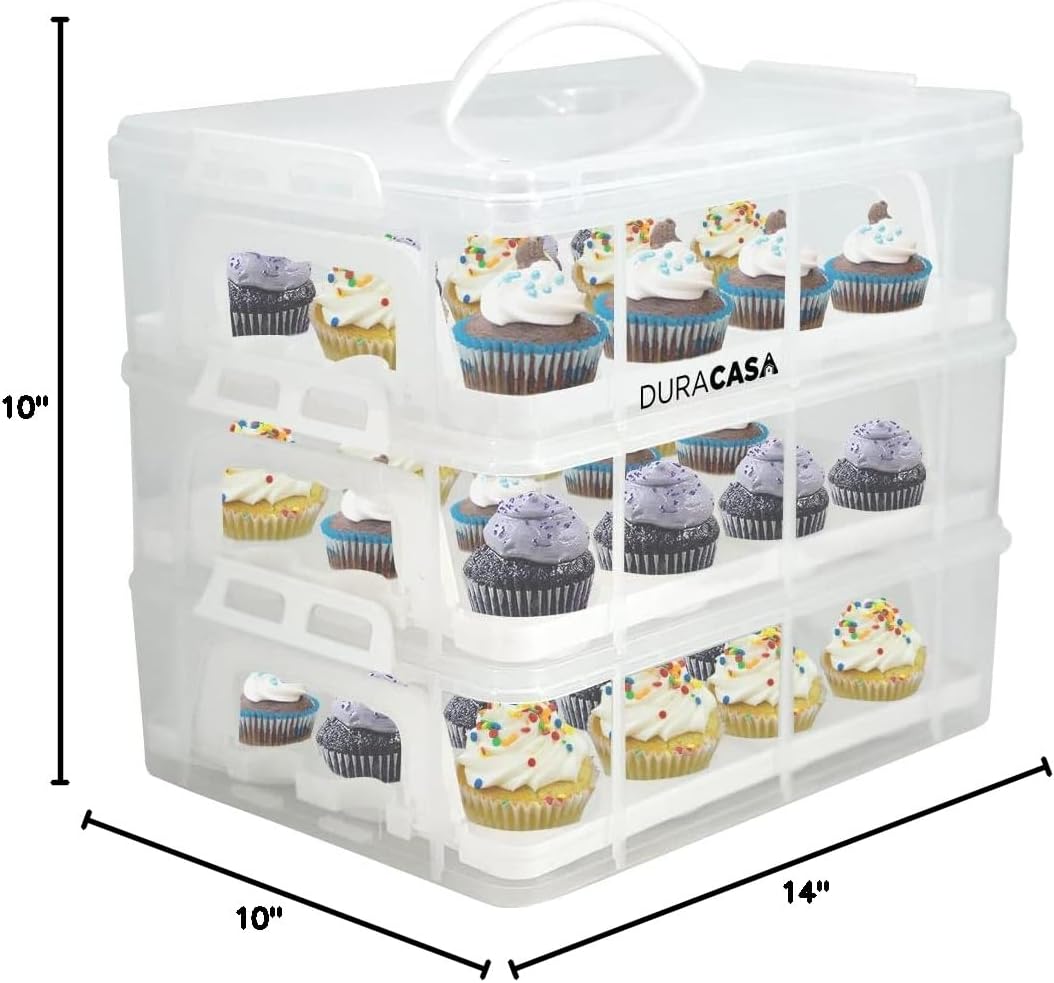 Cupcake Carrier, Cupcake Holder | Premium Upgraded Model Holds Cupcakes Steadier | Store up to 36 Cupcakes or Muffins | Stacking Cupcake Storage Container | Use 1,2, or 3 Tiers (White)