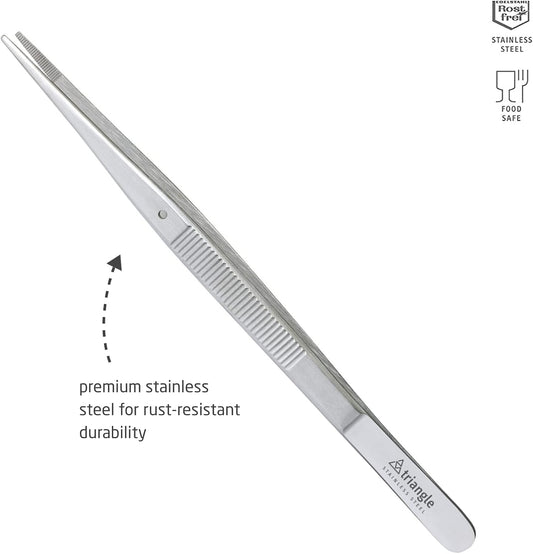 triangle Barbecue Tweezers - 11.8 in. (30 cm) - Stainless Steel Culinary Tweezers for Precise Grilling, Plating & Serving - Dishwasher Safe