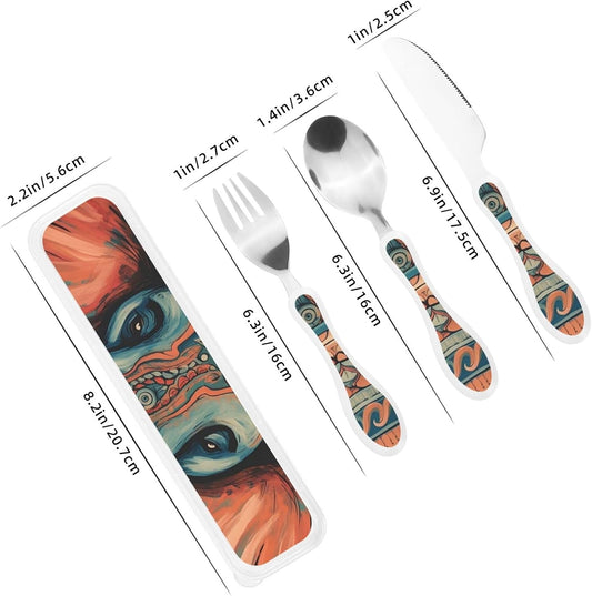 3-Piece Kids Silverware Set With Storage Case, Stainless Steel Reusable Children Safe Knife Spoon Fork Set African Lion Black And White Children Flatware Set For Kids Lunch Box