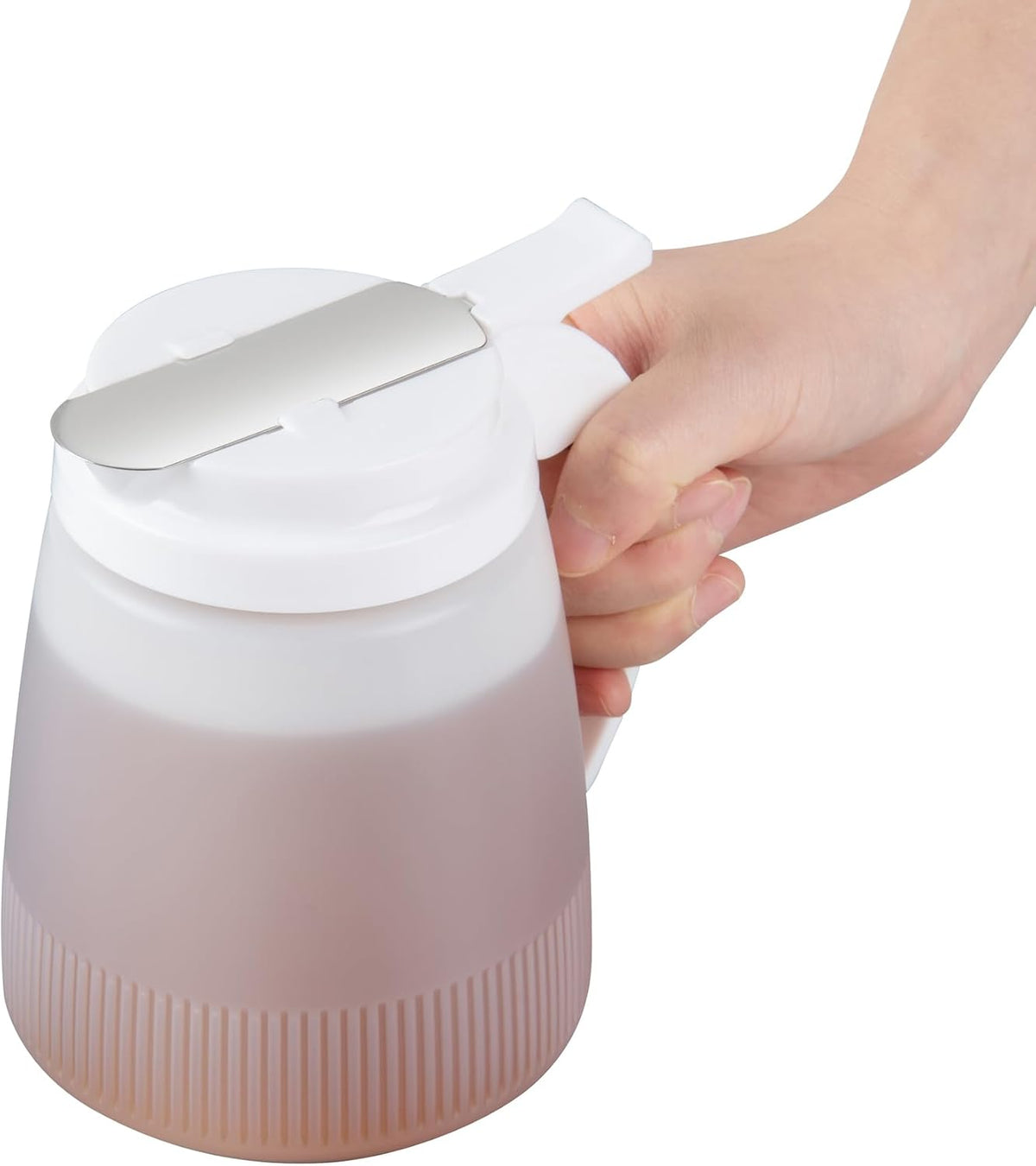 Restaurantware-Chef 101 32 Ounce All Purpose Syrup Dispenser, 1 Honey Dispenser - White Top, Stainless Steel Slide Cover, Plastic Pancake Syrup Bottle, Perfect For Diners, Restaurants, Home