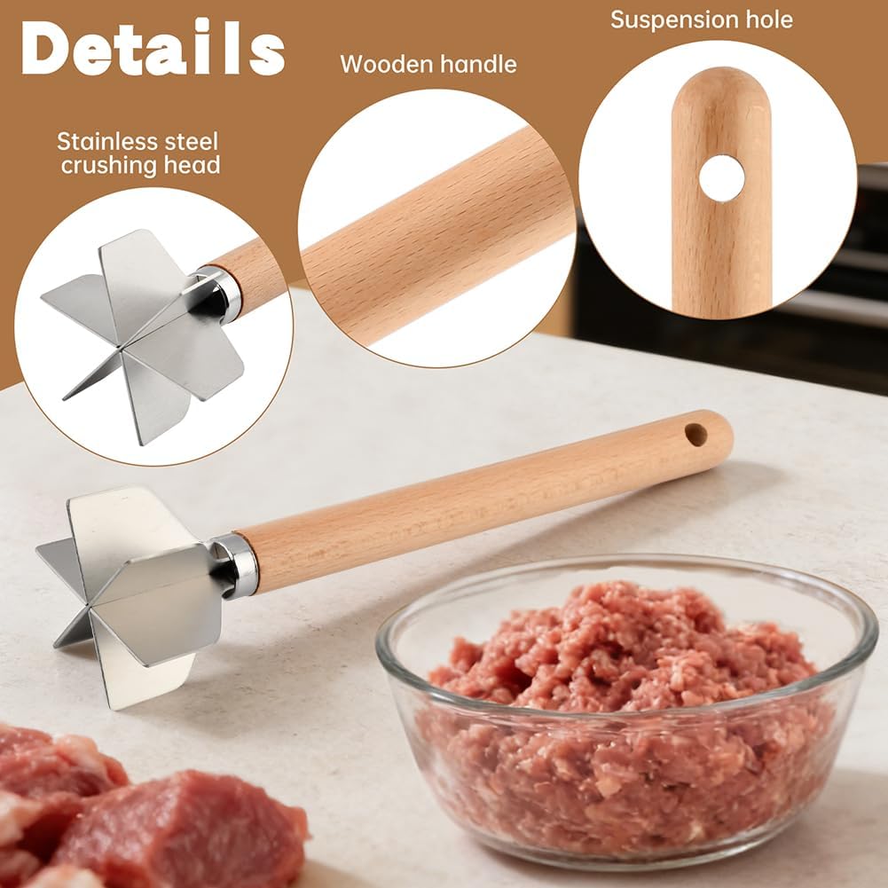 Stainless Steel Meat Chopper with Wooden Handle