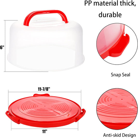 Yesland Cake Carrier with Collapsible Handle - Plastic Red Cake Container and Holder with Lid - Portable Round Cake Cover for 10 inch Cake, Pies, Cookies, Nuts, Muffins and Fruit